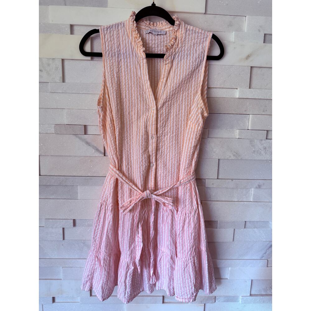MADISON GRAY Mommy & Me Seersucker PETAL Pink Stripe Sleeveless Ruffle Dress L